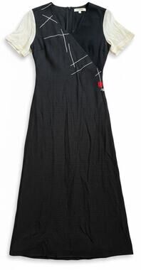 Vtg 90s KD Spring Lagenlook Maxi Dress BIG Oversized Cat Logo Artsy Colorblock S
